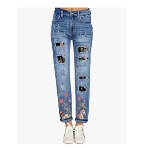 Boyfriend Distressed Patchwork Denim Jeans size Medium